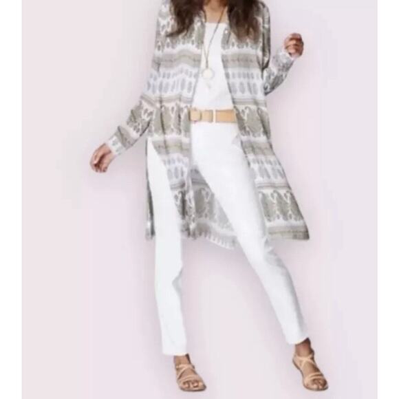 J JILL Tunic Duster Rayon S Sand Dune‎ Paisley Floral Lightweight Button Front - Picture 12 of 12